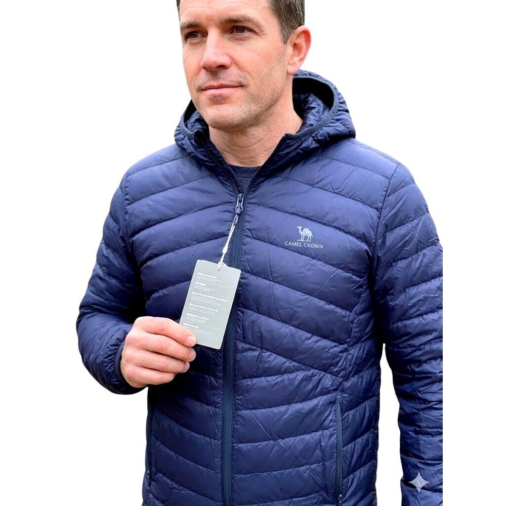 Camel Crown Mens Navy Blue Lightweight Hooded Down Puffer Jacket‎ Quilted Coat